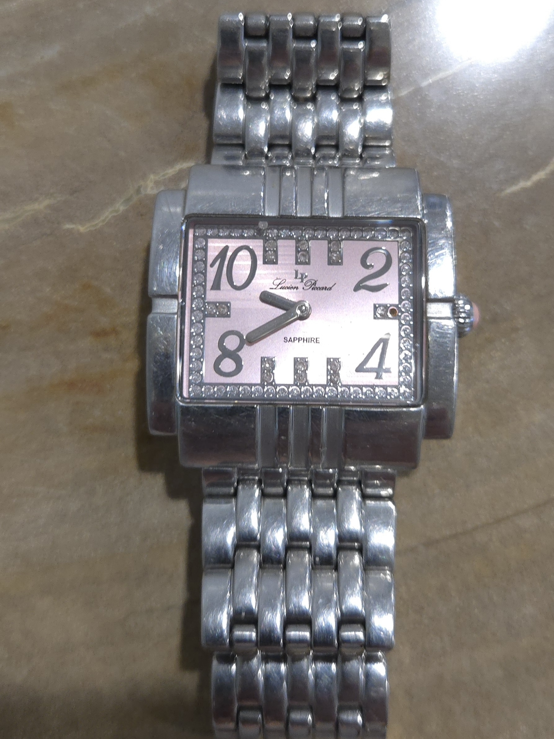 Lucien Piccard SilverTone Bracelet Watch With Pink Dial And Crystal Accents